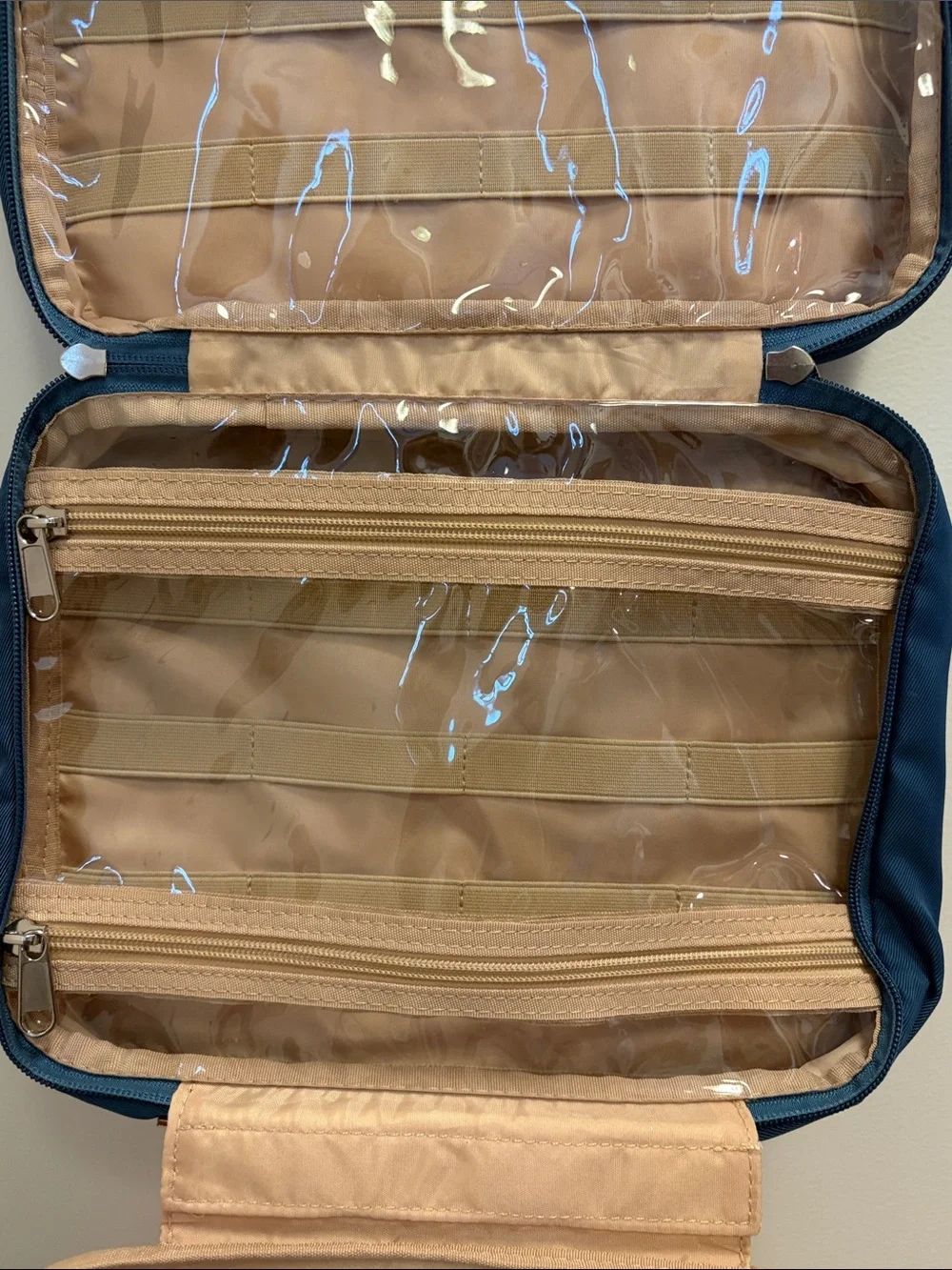 Blue and Tan Quilted Makeup Organizer Case